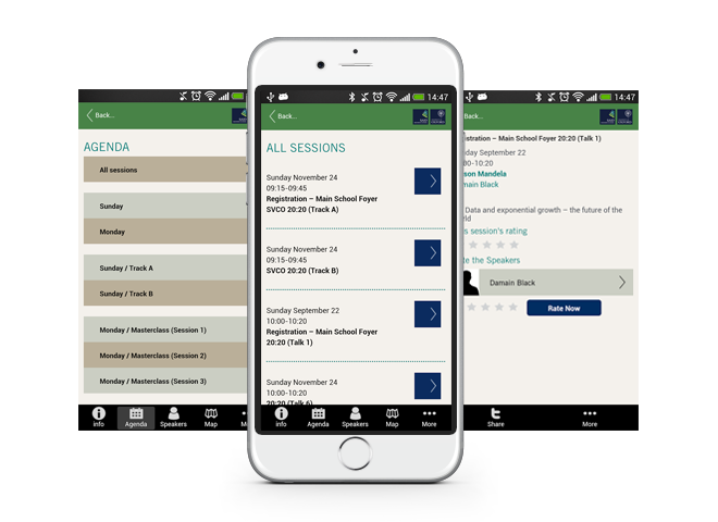 Users can explore sessions by stream, time & speaker